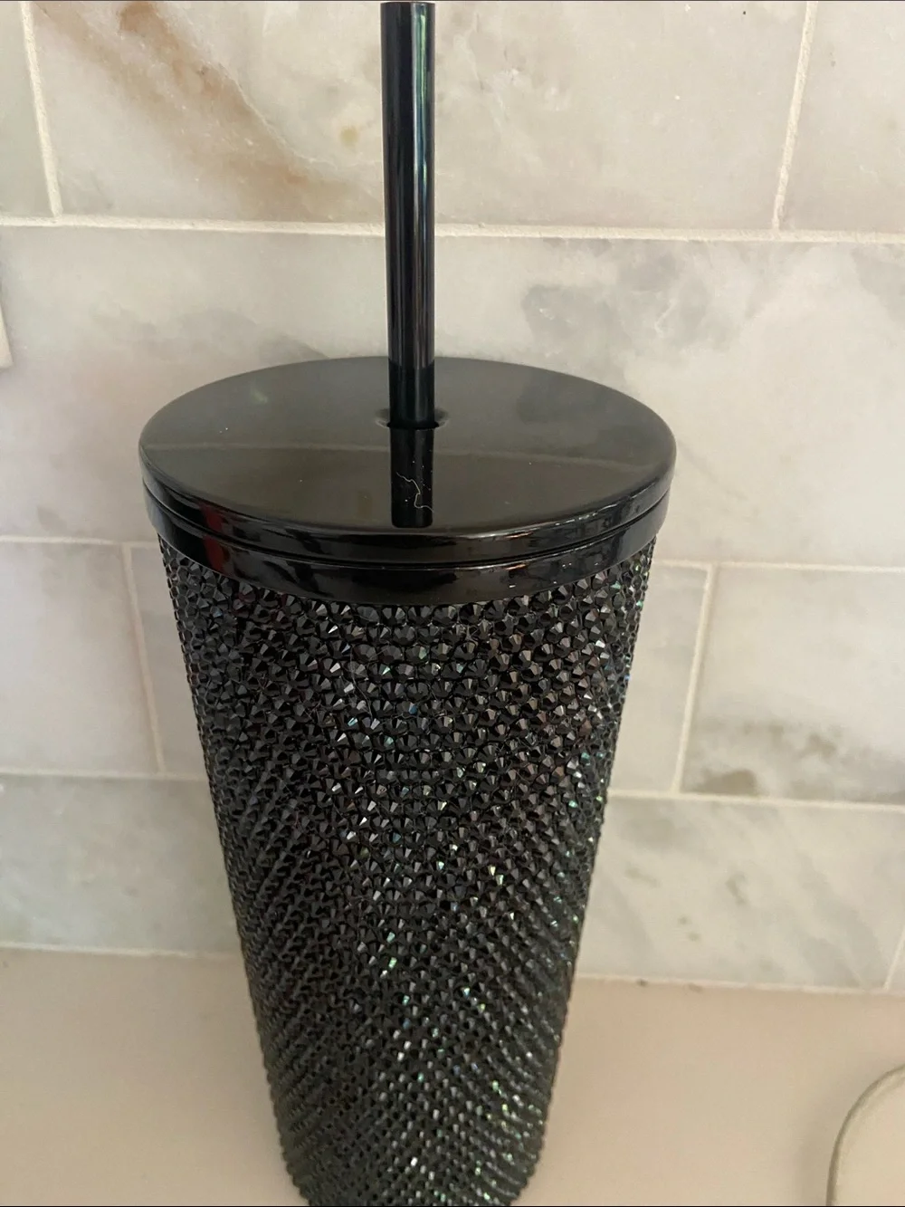 Black Crystal-Embellished Toilet Brush with Gloss Handle